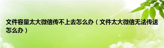 文件容量太大微信传不上去怎么办（文件太大微信无法传送怎么办）