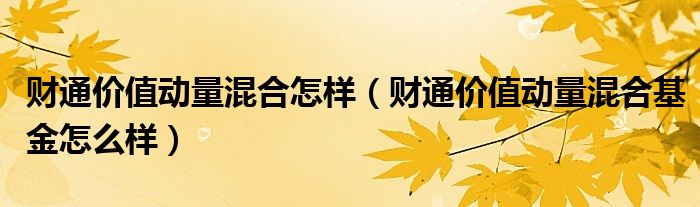 财通价值动量混合怎样（财通价值动量混合基金怎么样）