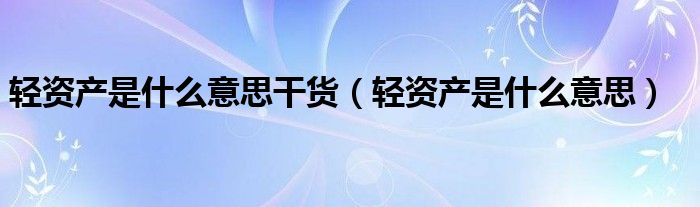 轻资产是什么意思干货轻资产是什么意思