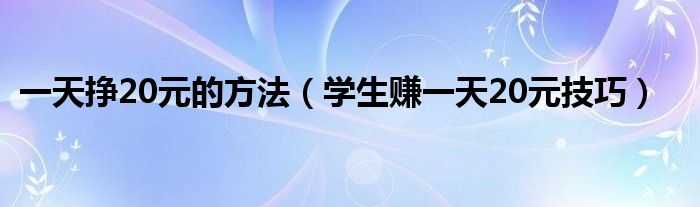 一天挣20元的方法（学生赚一天20元技巧）