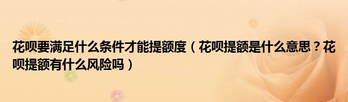 花呗要满足什么条件才能提额度（花呗提额是什么意思？花呗提额有什么风险吗）