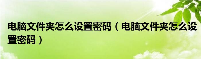 电脑文件夹怎么设置密码（电脑文件夹怎么设置密码）