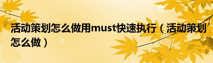 活动策划怎么做用must快速执行（活动策划怎么做）