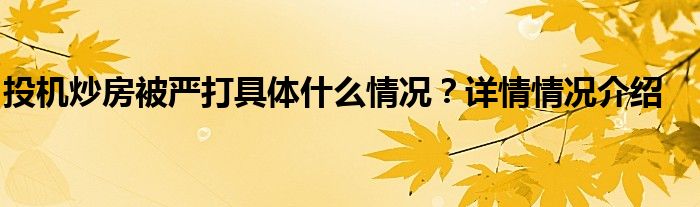 投机炒房被严打具体什么情况？详情情况介绍