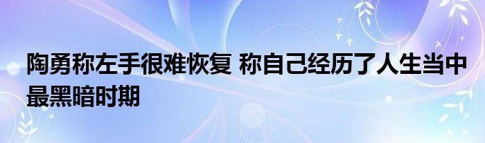 陶勇称左手很难恢复 称自己经历了人生当中最黑暗时期