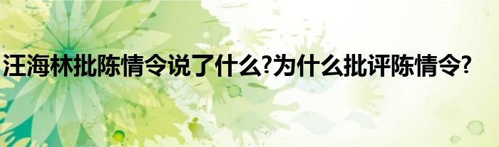 汪海林批陈情令说了什么?为什么批评陈情令?