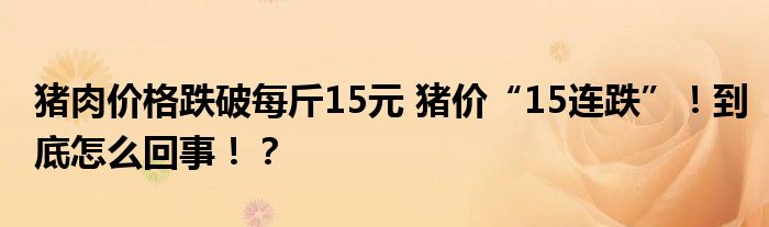 猪肉价格跌破每斤15元 猪价“15连跌”！到底怎么回事！？