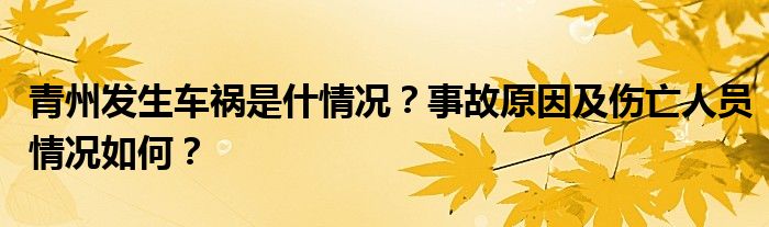 青州发生车祸是什情况？事故原因及伤亡人员情况如何？