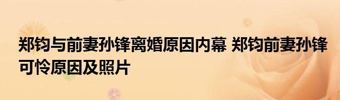 郑钧与前妻孙锋离婚原因内幕 郑钧前妻孙锋可怜原因及照片