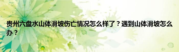 贵州六盘水山体滑坡伤亡情况怎么样了？遇到山体滑坡怎么办？