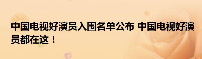 中国电视好演员入围名单公布 中国电视好演员都在这！