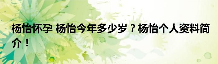 杨怡怀孕 杨怡今年多少岁？杨怡个人资料简介！