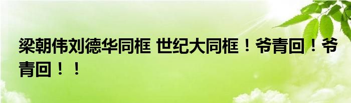 梁朝伟刘德华同框 世纪大同框！爷青回！爷青回！！