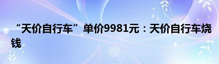 “天价自行车”单价9981元：天价自行车烧钱