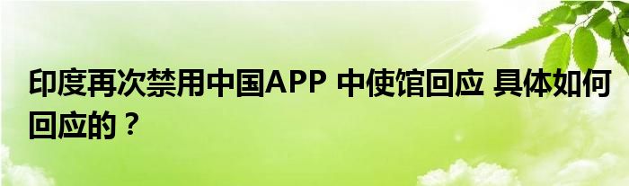 印度再次禁用中国APP 中使馆回应 具体如何回应的？