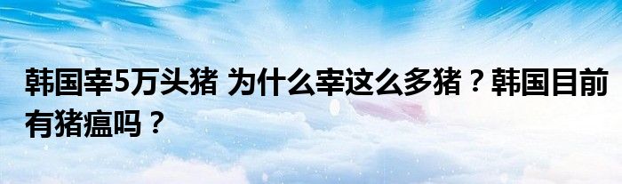 韩国宰5万头猪 为什么宰这么多猪？韩国目前有猪瘟吗？