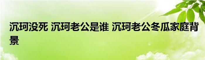 沉珂没死沉珂老公是谁沉珂老公冬瓜家庭背景