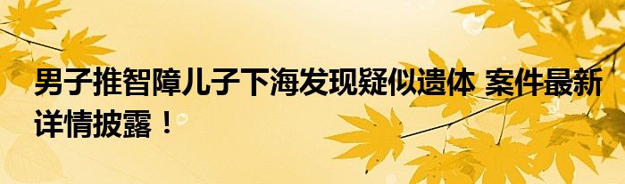 男子推智障儿子下海发现疑似遗体 案件最新详情披露！