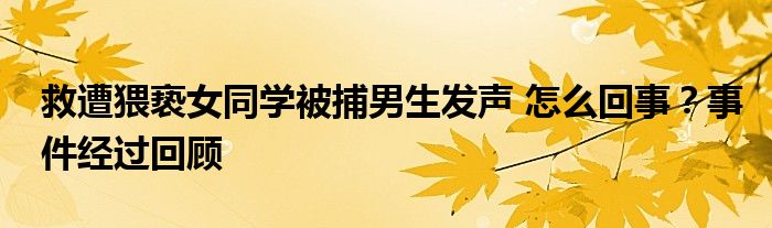 救遭猥亵女同学被捕男生发声 怎么回事？事件经过回顾