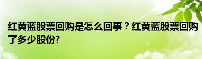 红黄蓝股票回购是怎么回事？红黄蓝股票回购了多少股份?