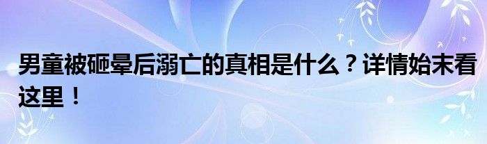 男童被砸晕后溺亡的真相是什么？详情始末看这里！