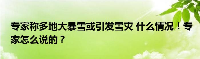 专家称多地大暴雪或引发雪灾 什么情况！专家怎么说的？