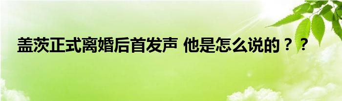 盖茨正式离婚后首发声 他是怎么说的？？