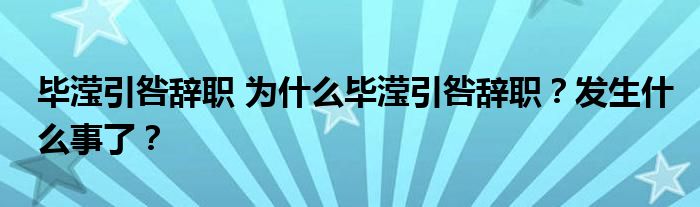 毕滢引咎辞职 为什么毕滢引咎辞职？发生什么事了？ 