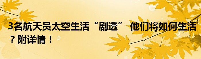 3名航天员太空生活“剧透” 他们将如何生活？附详情！