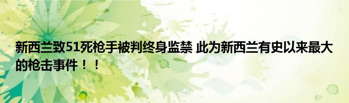 新西兰致51死枪手被判终身监禁 此为新西兰有史以来最大的枪击事件！！