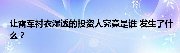 让雷军衬衣湿透的投资人究竟是谁 发生了什么？