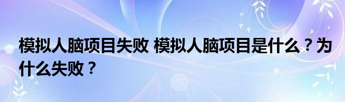 模拟人脑项目失败 模拟人脑项目是什么？为什么失败？