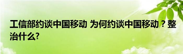 工信部约谈中国移动 为何约谈中国移动？整治什么?