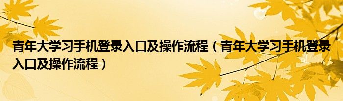 青年大学习手机登录入口及操作流程（青年大学习手机登录入口及操作流程）