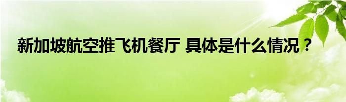 新加坡航空推飞机餐厅 具体是什么情况？