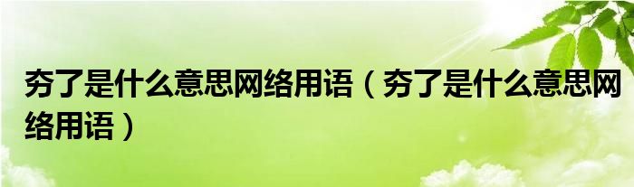 夯了是什么意思网络用语（夯了是什么意思网络用语）