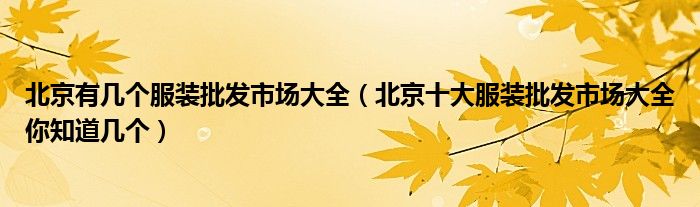 北京有几个服装批发市场大全（北京十大服装批发市场大全你知道几个）