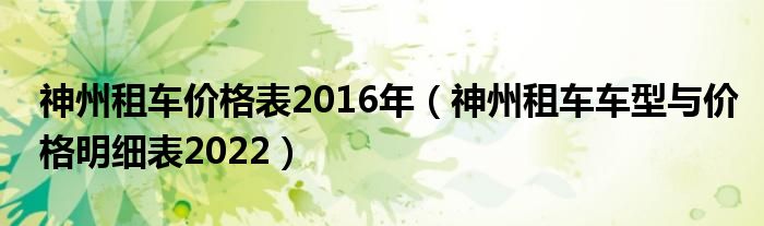 神州租车价格表2016年（神州租车车型与价格明细表2022）