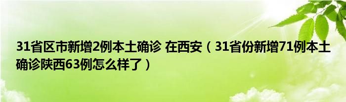 31省区市新增2例本土确诊 在西安（31省份新增71例本土确诊陕西63例怎么样了）