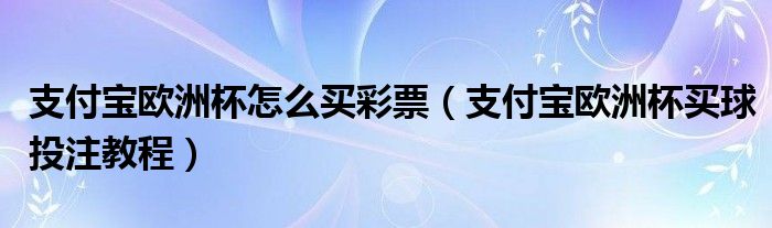 支付宝欧洲杯怎么买彩票（支付宝欧洲杯买球投注教程）