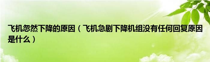 飞机忽然下降的原因（飞机急剧下降机组没有任何回复原因是什么）