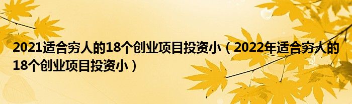 2021适合穷人的18个创业项目投资小（2022年适合穷人的18个创业项目投资小）