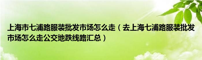 上海市七浦路服装批发市场怎么走（去上海七浦路服装批发市场怎么走公交地跌线路汇总）