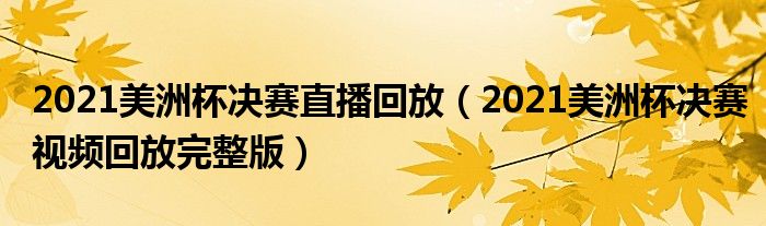 2021美洲杯决赛直播回放（2021美洲杯决赛视频回放完整版）