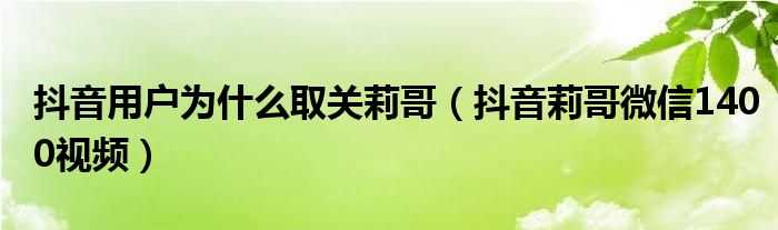 抖音用户为什么取关莉哥（抖音莉哥微信1400视频）