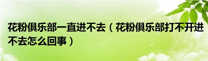 花粉俱乐部一直进不去（花粉俱乐部打不开进不去怎么回事）