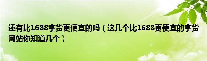 还有比1688拿货更便宜的吗（这几个比1688更便宜的拿货网站你知道几个）