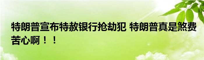 特朗普宣布特赦银行抢劫犯 特朗普真是煞费苦心啊！！