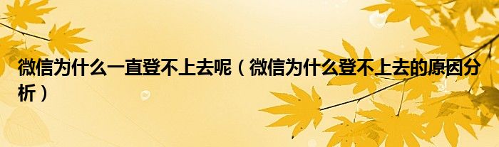 微信为什么一直登不上去呢（微信为什么登不上去的原因分析）