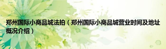 郑州国际小商品城法拍（郑州国际小商品城营业时间及地址概况介绍）